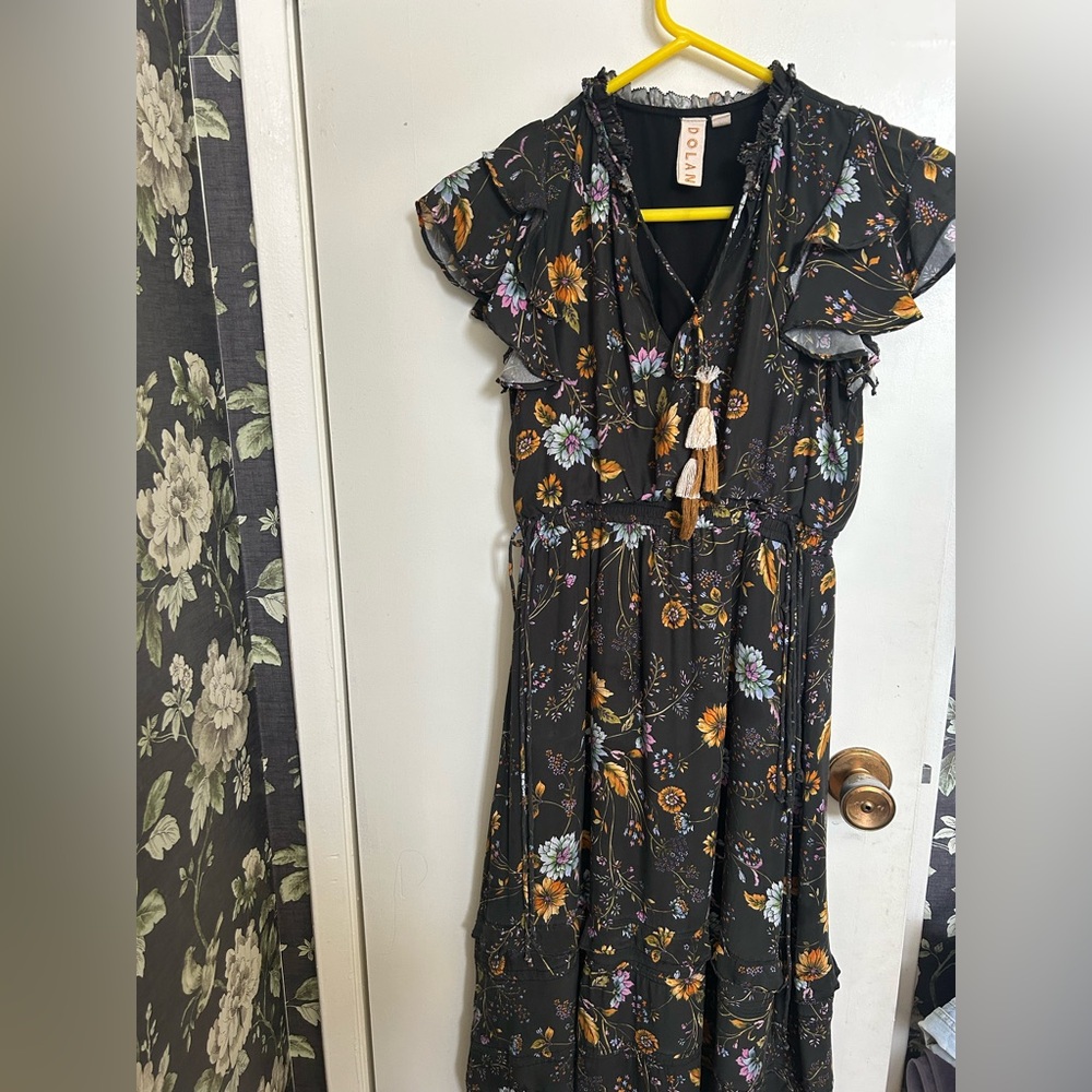 Dolan Blue and Black Buttoned Sundress with Flutter Sleeves